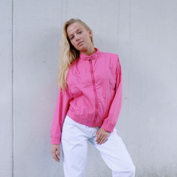 80s Vintage Pink Woman s Jacket Bubblegum Pink Windbreaker Summer