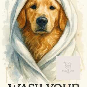 Lávate las patas - Arte de baño para Golden Retriever