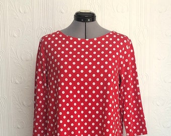Vintage Marimekko tunic red and white polka dots size Large L