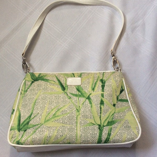 Vintage Lulu Guinness bamboo design cotton and vegan leather handbag, convertible clutch