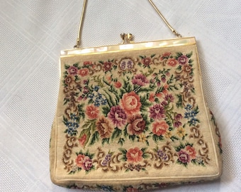 70's or early 80's tapestry handbag with shell and snake chain, perfect condition