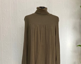 Early 2000's army kaki green polo turtle neck dress in cashmere size L Large - not perfect