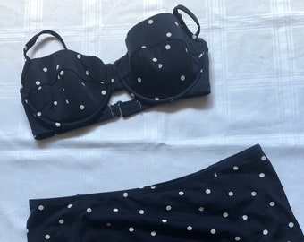 Vintage style - new without tags - J. Crew navy polka dots bikini size Large L bottom and 34 D top