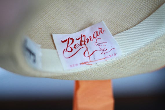 Marshall fields Betmar 60's straw hat with orange… - image 6