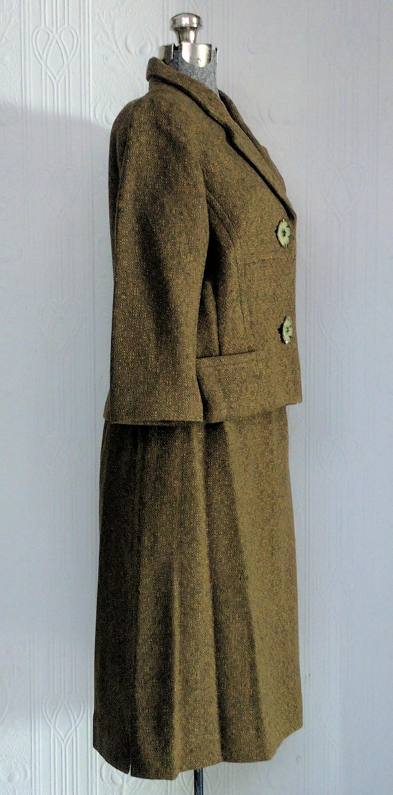 Vogue couturier design 60's green tweed suit smal… - image 2