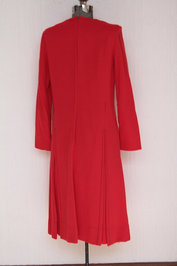 Late 60's early 70's red wool jersey dress - blac… - image 2