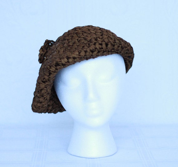 60's or 70'S brown silk ruban beret by Joseph Magn