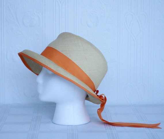 Marshall fields Betmar 60's straw hat with orange… - image 4