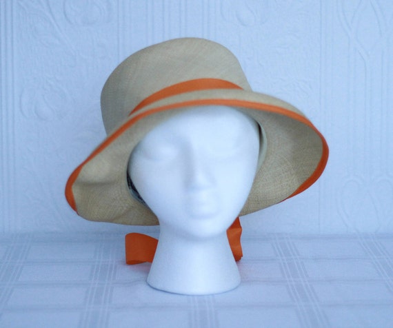 Marshall fields Betmar 60's straw hat with orange… - image 1