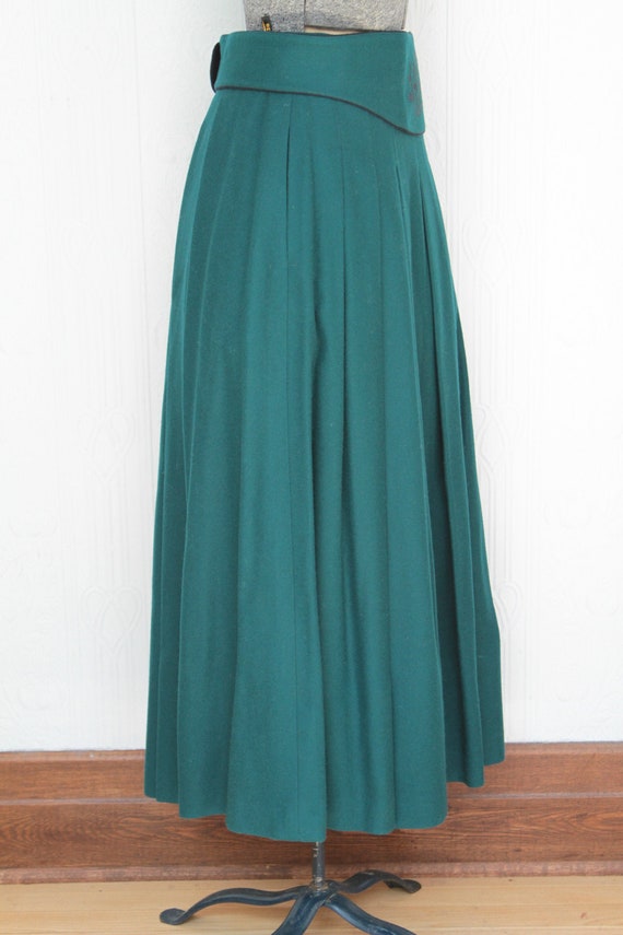 80's green teal midi wool austrian skirt with bel… - image 2