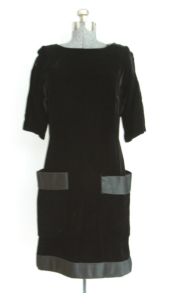 60's Christian Dior mini velvet black dress LBD m… - image 1