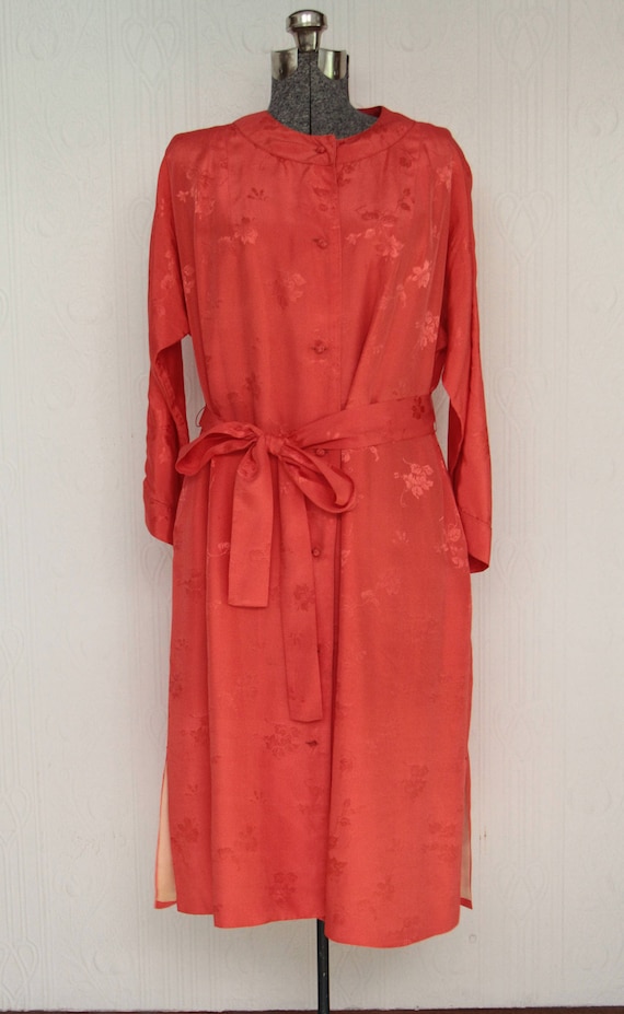 60's oriental dressing gown coral size small/medi… - image 1