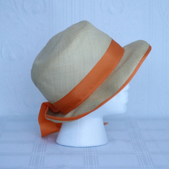 Marshall fields Betmar 60's straw hat with orange… - image 2