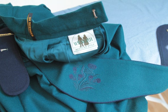 80's green teal midi wool austrian skirt with bel… - image 4