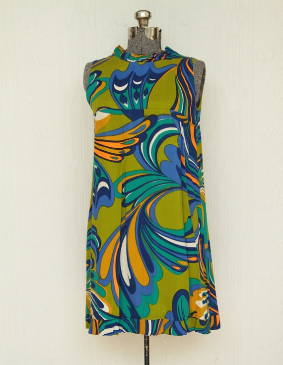 Cute 60's or 70's mini dress with psychedelic prin
