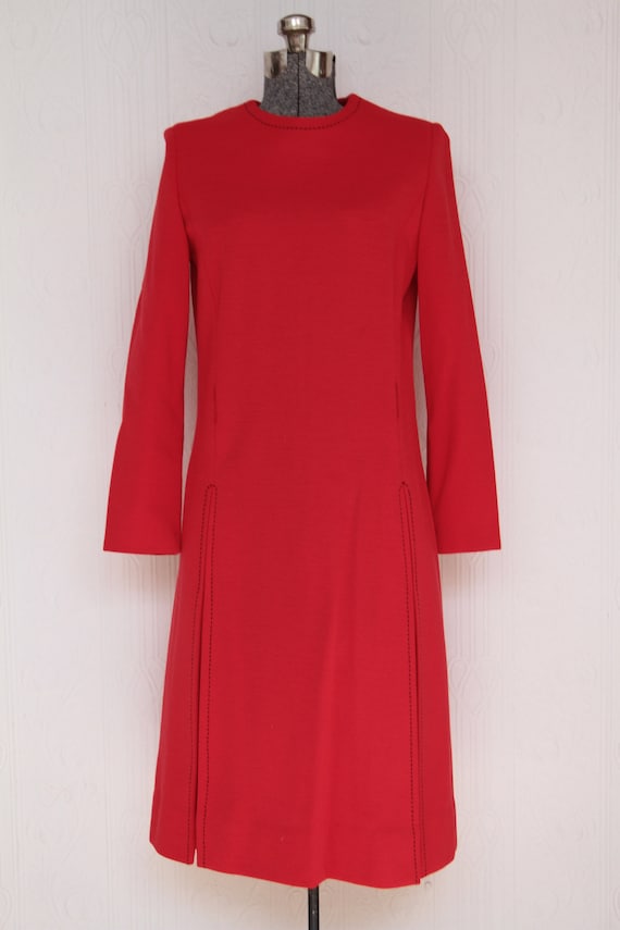 Late 60's early 70's red wool jersey dress - blac… - image 1