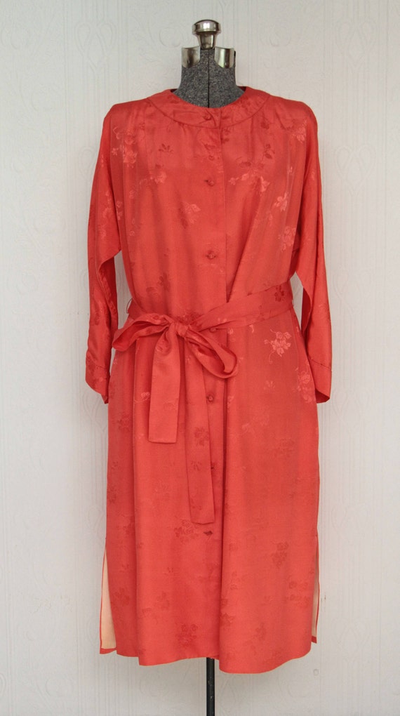 60's oriental dressing gown coral size small/medi… - image 2