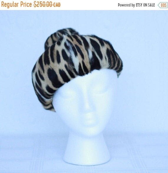 Fall sale - Adolfo II 60's leopard fur tam hat - S