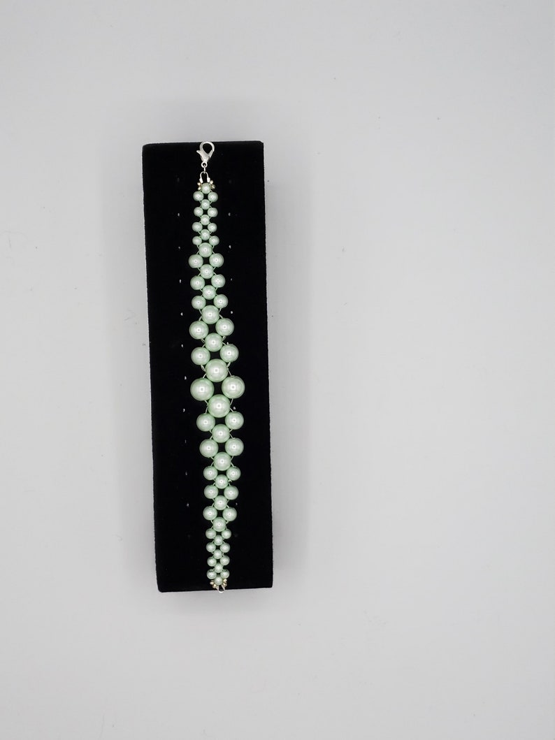 Decreasing Sized Pearl Bracelet Mint Green Pearl Netted Bracelet Hand Woven Green Pearl Bracelet Chunky Bracelet Classy Pearl Bracelet