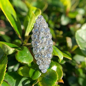 Antique c. 1910 Edwardian Platinum 14k Solid Yellow Gold Old Mine & Pear Diamonds Marquise Cluster Cocktail Navette Dinner Ring - Size 6.75