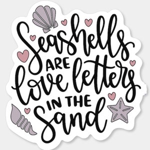 Las conchas marinas son cartas de amor en la arena, pegatinas, pegatinas, playa, verano, vacaciones, viajes, arena, carta de amor, pegatina de playa, pegatina de verano