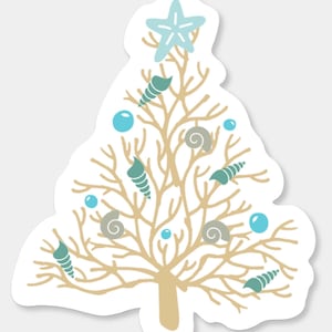 Beach Christmas Tree, Christmas, Tropical Christmas, Sticker, Stickers, Beach Sticker, Vacation, Summer, Christmas, Christmas Tree, Santa