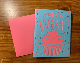 Joyeux anniversaire, Faire un vœu, Carte d’anniversaire, Carte de voeux, Carte Blanche, Anniversaire, Cupcake, Gâteau, Gâteau d’anniversaire, Fille d’anniversaire, Garçon d’anniversaire