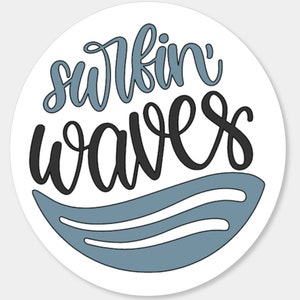 Surfin&#39; Waves, Sticker, Stickers, Surf, Surfing, Wave, Waves, Beach, Vacation, Summer, Tropical, Beach Sticker, Vacation Sticker