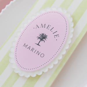 Scalloped Oval or Circle Acrylic Place Card: Amelie Collection - Scalloped Circle Acrylic Place Card - Modern Name Card  - Acrylic Name Card