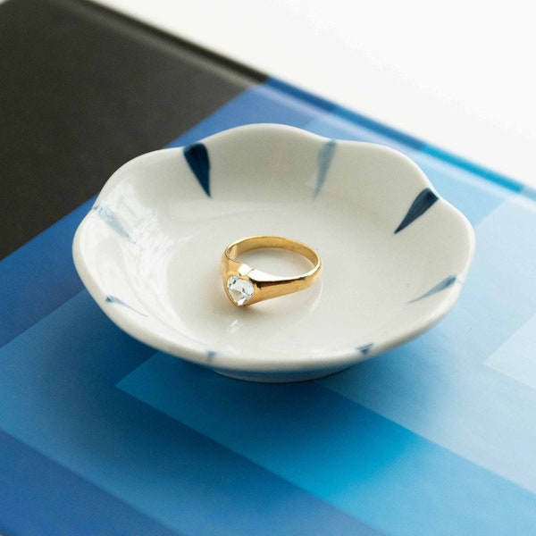 Simple Flower Petal Jewelry Tray | Jewelry Holder | Trinket Dish | Ring Dish Holder | Small Boho Jewelry Dish | Blue Flower Dish | Porcelain