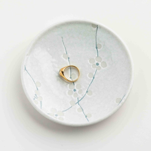 White Cherry Blossom Ring Dish | Sakura Trinket Dish | Japanese Dishes | Ceramic Ring Dish Holder | Japanese Home Decor | Catchall Dish