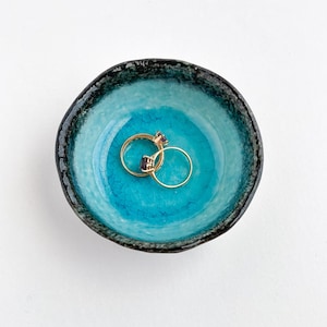 Aqua Blue Glossy Ceramic Jewelry Dish | Jewelry Holder | Trinket Dish | Ring Bowl Holder | Catchall Bowl | Modern Home Decor |Simple Ceramic