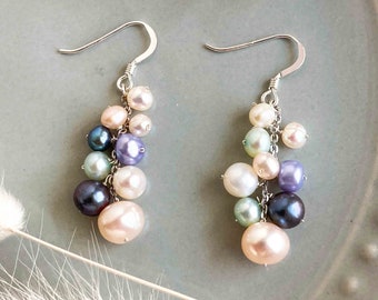 Rainbow Pearl Cluster Earring | Wedding Jewelry | Bridesmaid Earring | Gift For Her |Gold Filled Jewelry|Irregular Earring|Graduation Gift