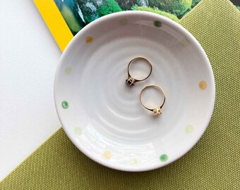 Minimal Green Polka Dot Ceramic Jewelry Dish | Trinket Dish | Key Dish | Ceramic Ring Dish Holder| Ceramic Bowls| Ring Dish | Earring Dish