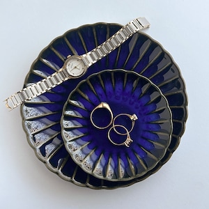 Cobalt Blue Ceramic Ring Dish, Jewelry Dish, Wedding Ring Dish, Scalloped Dish, Catchall Tray for Men, Ceramic Jewelry Storage, Groomsmen