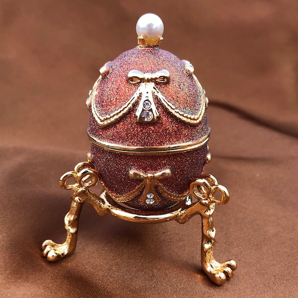 Red Russian Faberge Egg w/ Pearl | Faberge Trinket Box | Faberge Ornament Decor | Vintage Jewelry Box |Jewelry Box For Girl |Egg Trinket Box