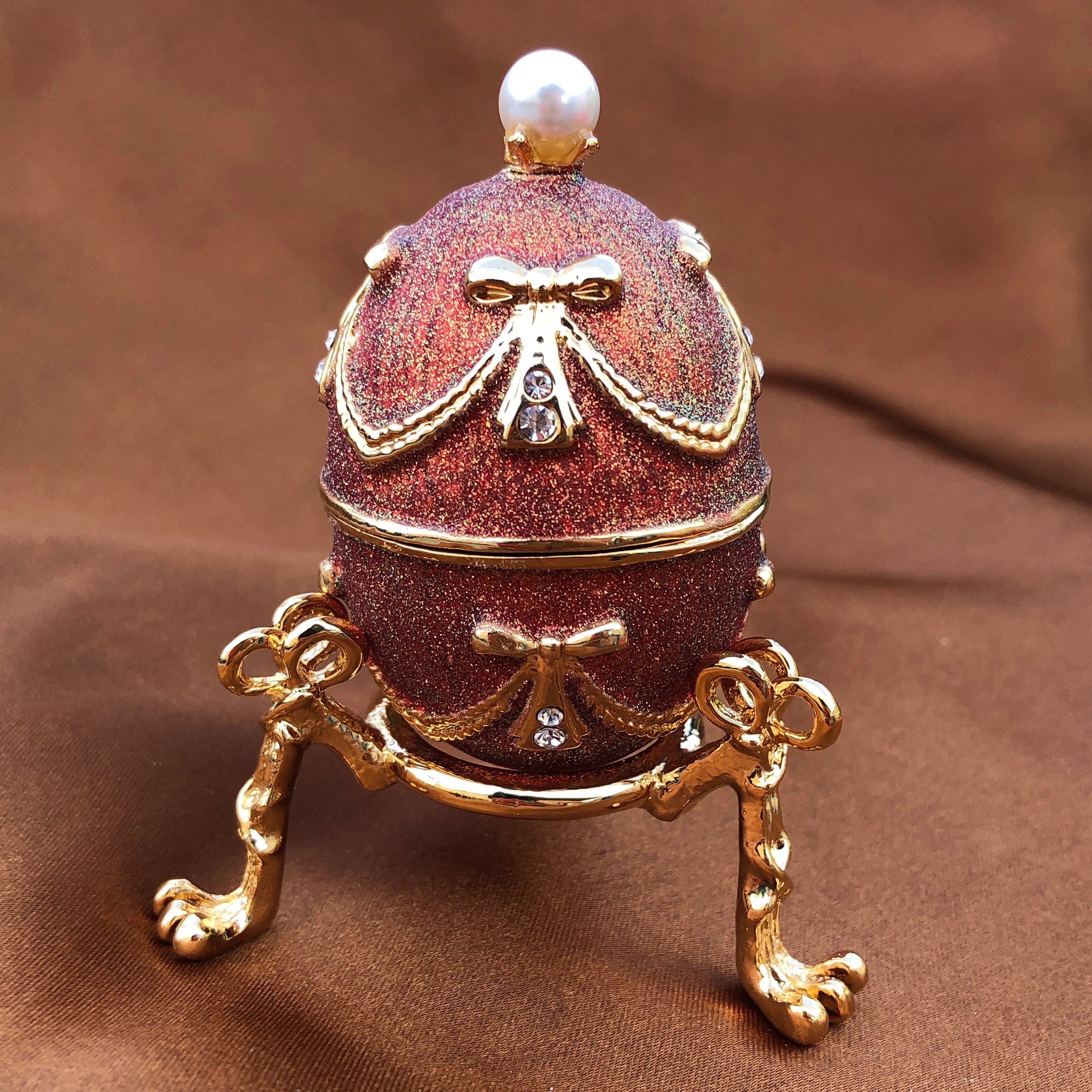 Red Russian Faberge Egg W/ Pearl | Faberge Trinket Box | Faberge