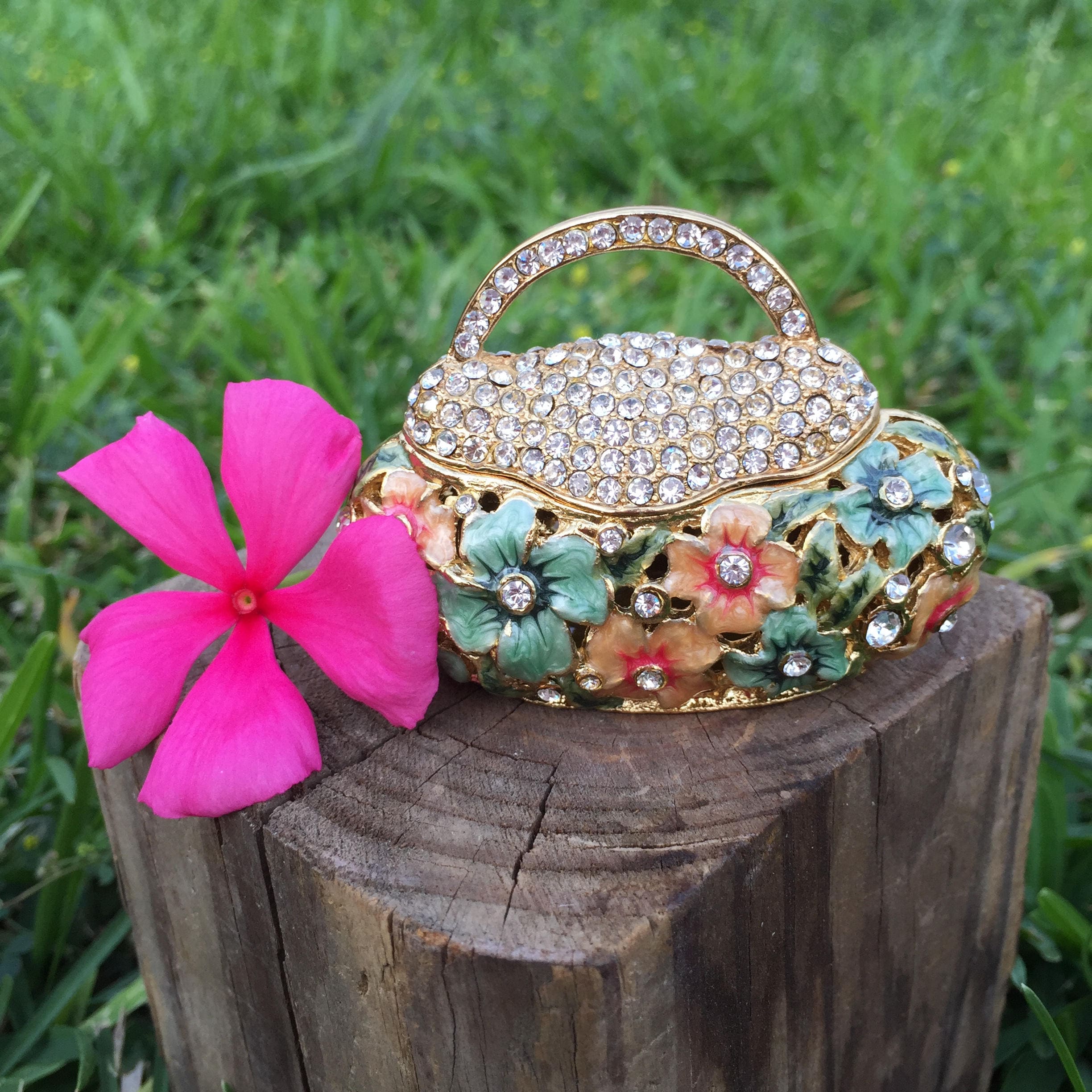 Vintage Crystal Floral Handbag Purse Jewelry Box Crystal Etsy UK