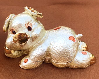 豚の置物 金属製 エナメル装飾 金属製の豚の蓋付き小物入れにエナメル加工を施したもの、中国 - Etsy 日本