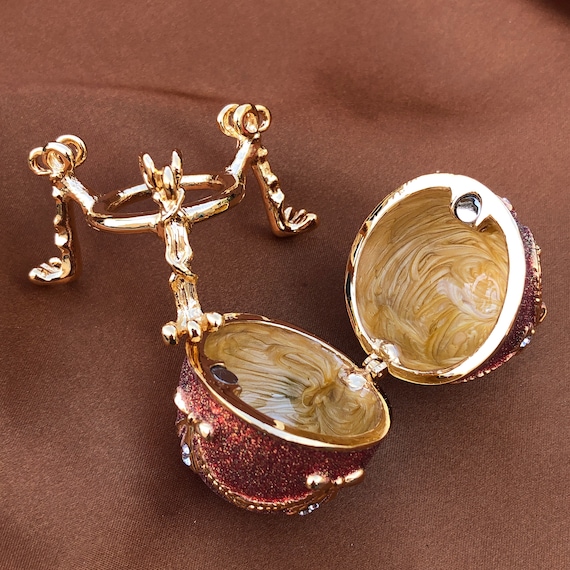 Red Russian Faberge Egg W/ Pearl | Faberge Trinket Box | Faberge