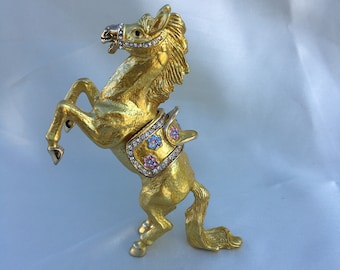 Magnifica scatola di gioielli per cavalli in oro, rosa, bianco / scatola di bigiotteria per cavalli / figurina di cavallo vintage / oggetti da collezione per cavalli / decorazione per cavalli / regalo per cavalli