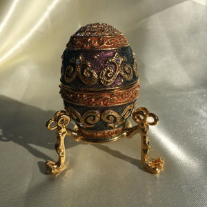 Blue & Red Russian Faberge Egg | Vintage Jewelry Box | Jewelry Box For Girl | Faberge Trinket Box | Faberge Ornament Decor | Egg Trinket Box