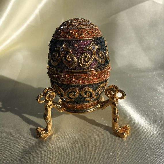 Blue Red Russian Faberge Egg Vintage Jewelry Box Jewelry Box For Girl  Faberge Trinket Box Faberge Ornament Decor Egg Trinket Box