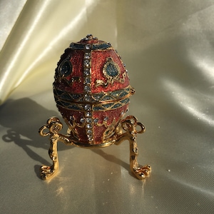 Red Russian Faberge Egg | Vintage Jewelry Box | Jewelry Box For Girl | Faberge Trinket Box | Faberge Ornament Decor | Faberge Pendant