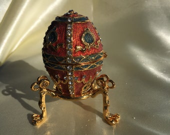 Red Russian Faberge Egg | Vintage Jewelry Box | Jewelry Box For Girl | Faberge Trinket Box | Faberge Ornament Decor | Faberge Pendant