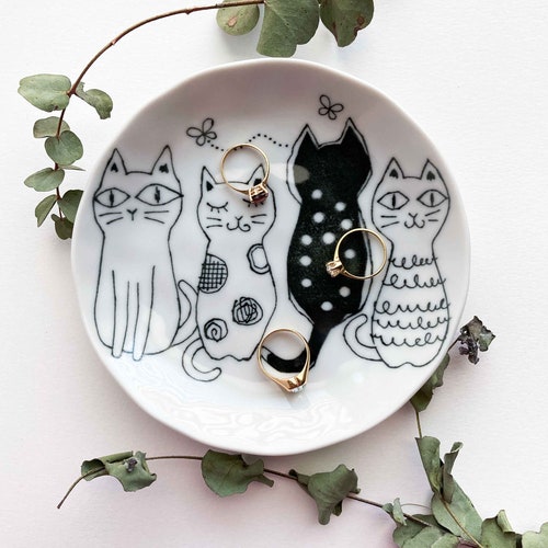 Funny Cat Ceramic Ring Dish Jewelry Holder Trinket Dish Etsy