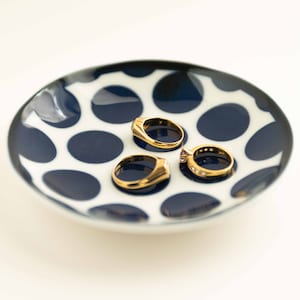 Polka Dot Jewelry Holder | Checkered Pattern Ceramic Ring Dish | Minimalistic Catchall Tray | Ceramic Key Dish | Simple Blue Gifts For Her