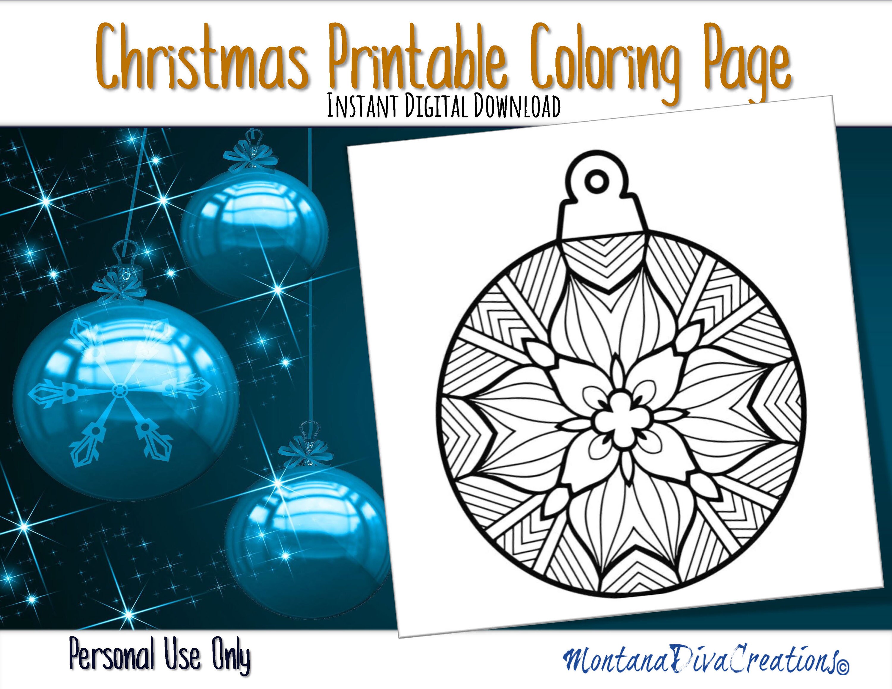 Tree Ornament Mandala Coloring Page Holiday Printable Etsy