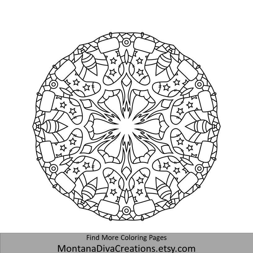 Winter Mandala Holiday Printable Coloring Page Instant | Etsy