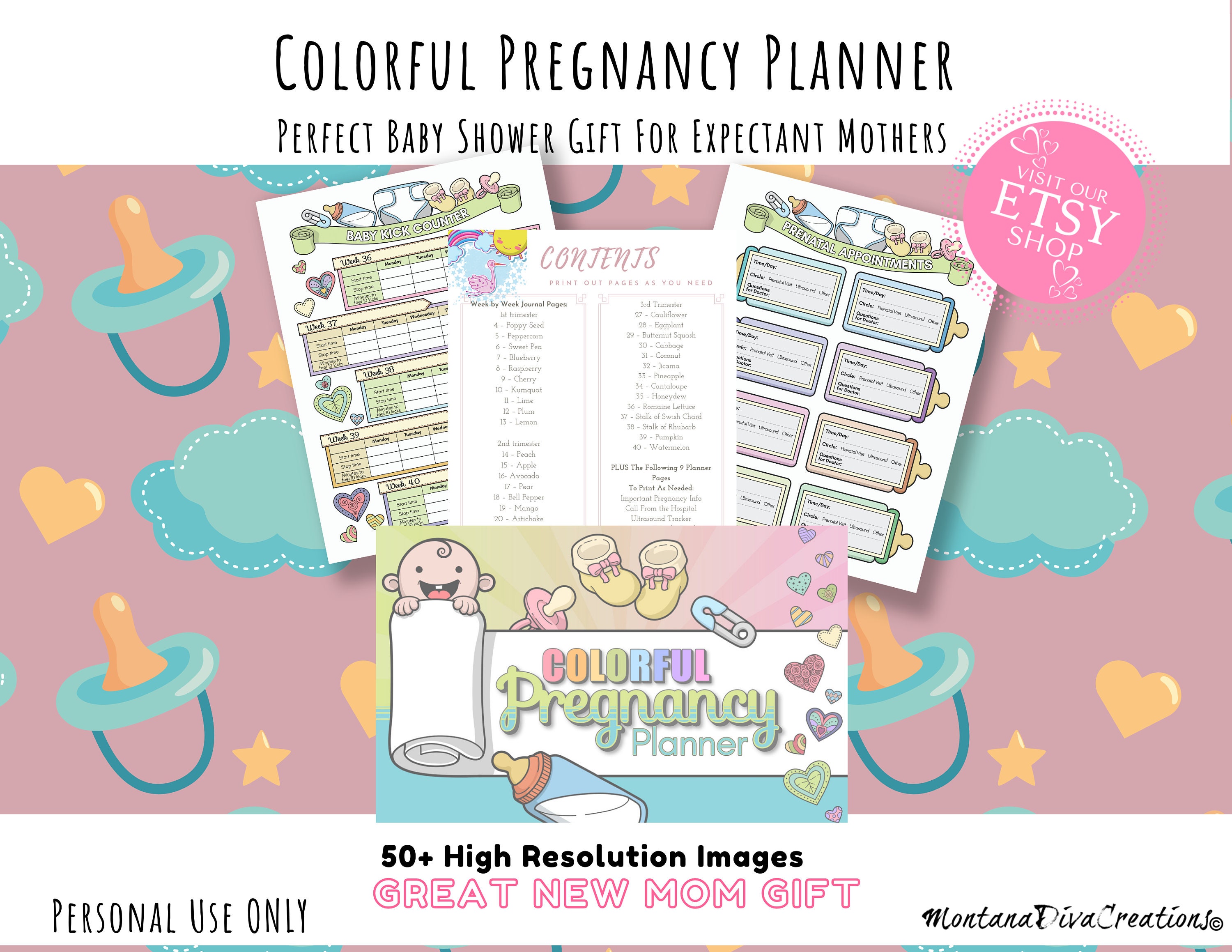 New Mother Baby Shower Gift Colorful Pregnancy Journal Etsy